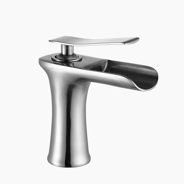 Waterfall Basin Faucet  Brushed Steel Single Handle Design - Product showcase