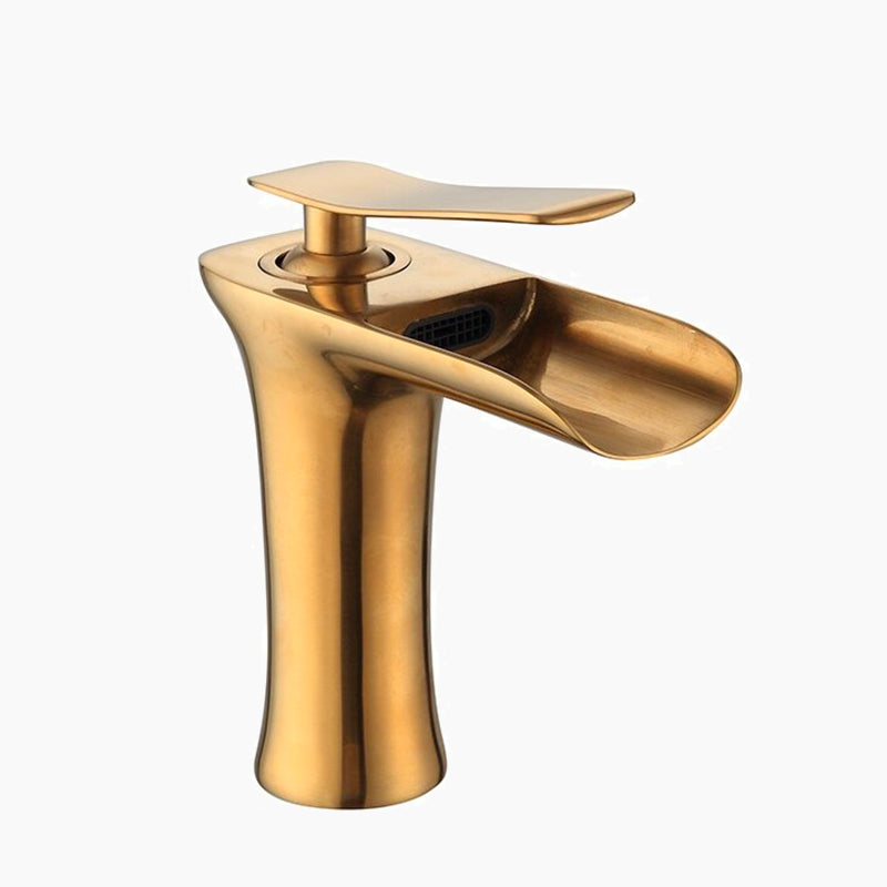 Waterfall Basin Faucet  Gold Brass Single Handle Design - Product showcase