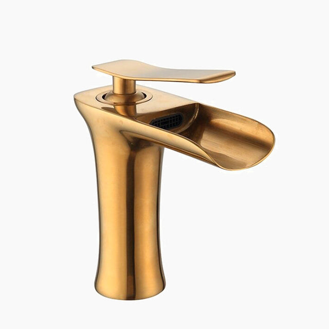 Waterfall Basin Faucet  Gold Brass Single Handle Design - Product showcase