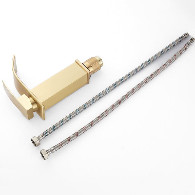 Modern Waterfall Basin Faucet  Brushed Gold Finish - Product detail 4