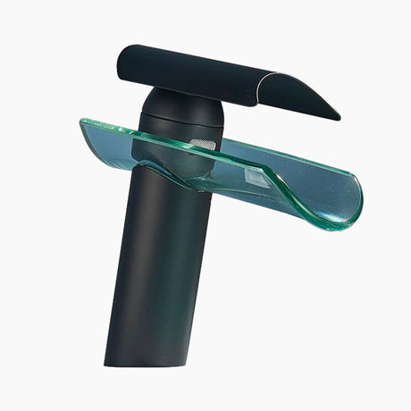 Glass Waterfall Basin Tap  Matte Black With Crystal Spout - Product showcase