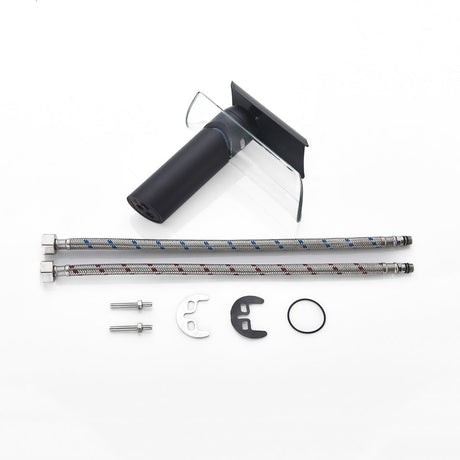 Glass Waterfall Basin Tap  Matte Black With Crystal Spout - Detailed view