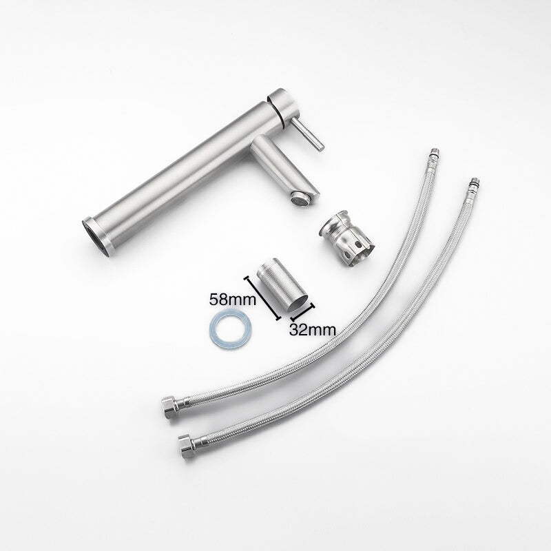 Modern Tall Basin Faucet  Brushed Stainless Steel Design - Detailed view