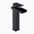 Modern Waterfall Basin Faucet  Matte Black Tall Design - Product showcase