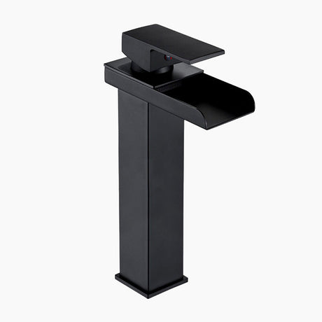 Modern Waterfall Basin Faucet  Matte Black Tall Design - Product showcase