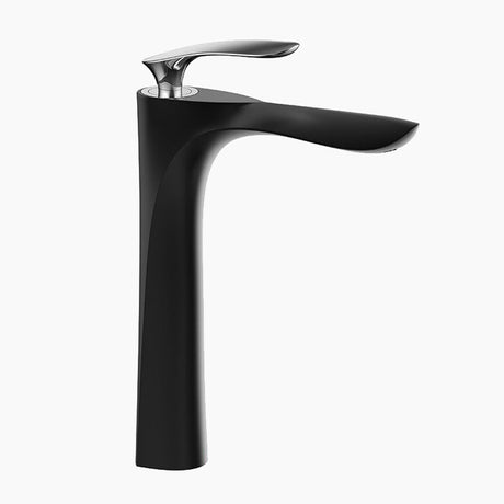 Modern Tall Basin Faucet  Matte Black Chrome Finish - Product showcase