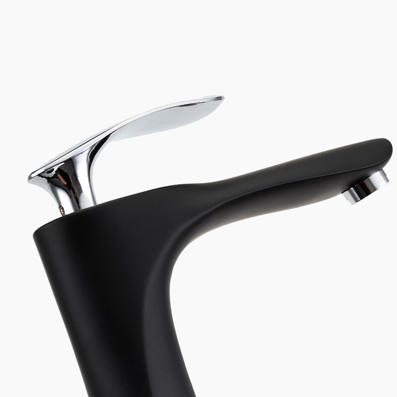Modern Tall Basin Faucet  Matte Black Chrome Finish - Detailed view