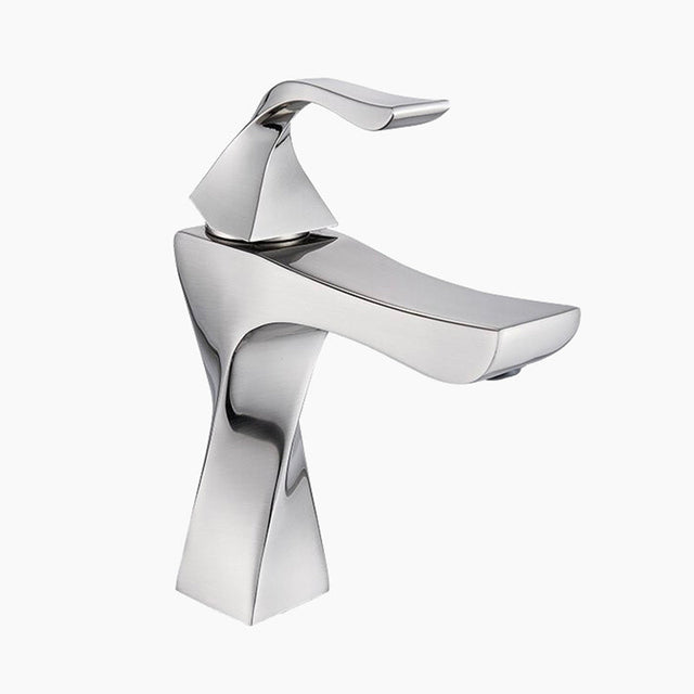 Modern Bathroom Faucet  Sculptural Brushed Steel Design - Product showcase