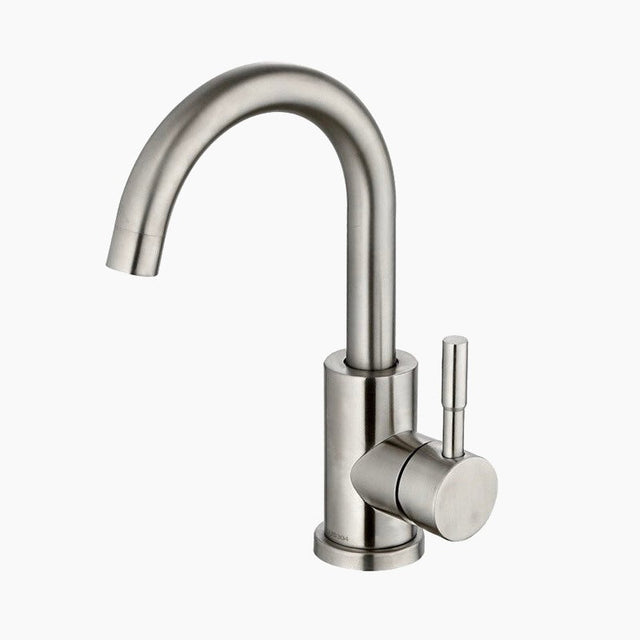 Modern Basin Mixer Tap  Brushed Steel Gooseneck Design - Product showcase