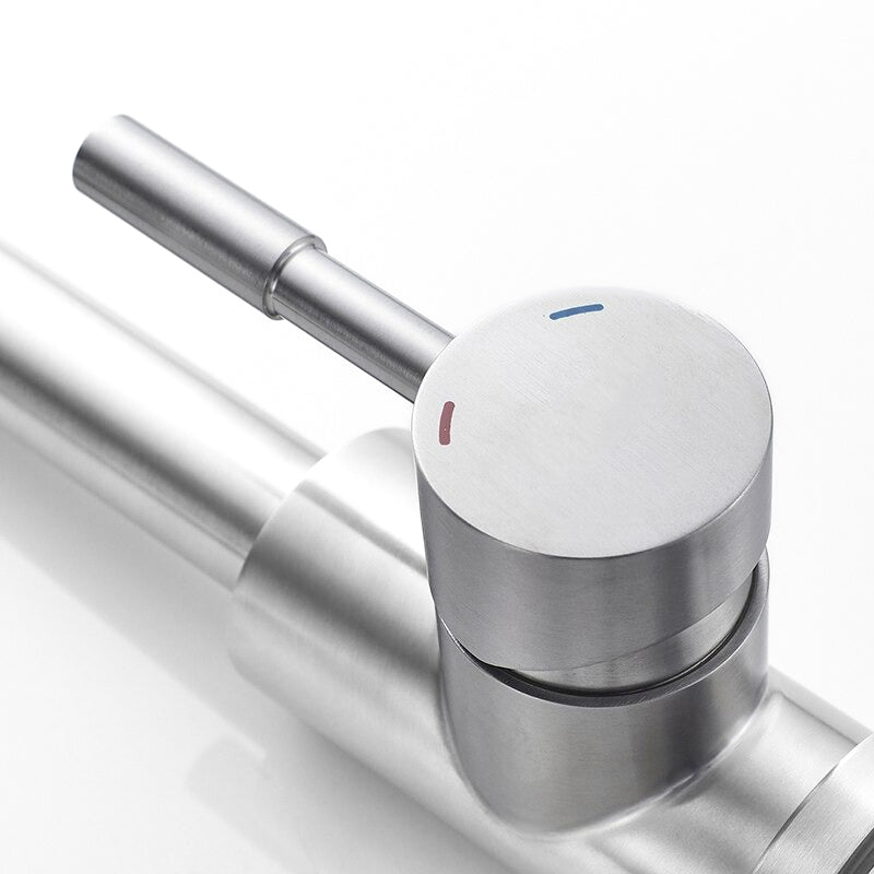 Modern Bathroom Faucet  Brushed Steel Single Handle Design - Detailed view