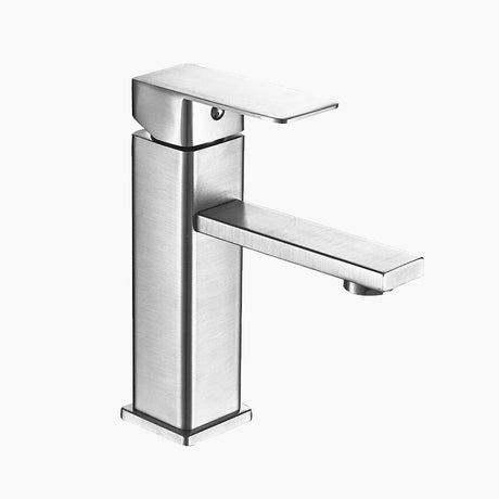 Modern Bathroom Faucet  Brushed Stainless Steel Square Design - Product showcase