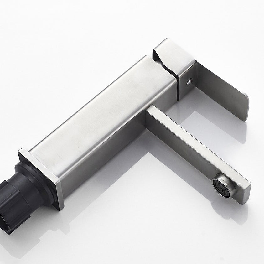 Modern Bathroom Faucet  Brushed Stainless Steel Square Design - Detailed view