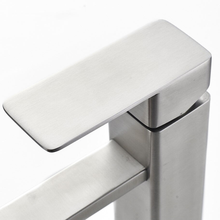 Modern Bathroom Faucet  Brushed Stainless Steel Square Design - Product example