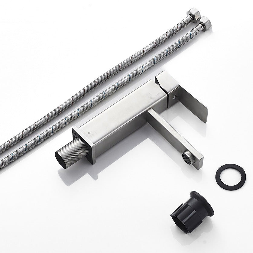 Modern Bathroom Faucet  Brushed Stainless Steel Square Design - Product detail 5