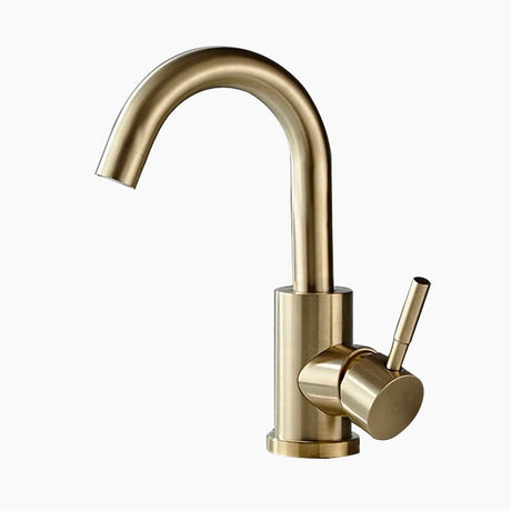 Modern Basin Mixer Tap  Brushed Gold Swan Neck Design - Product showcase