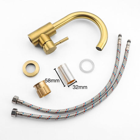 Modern Basin Mixer Tap  Brushed Gold Swan Neck Design - Detailed view