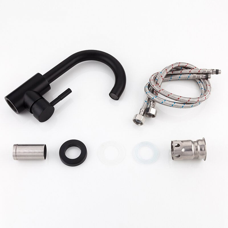 Modern Bathroom Faucet  Matte Black Gooseneck Design - Detailed view