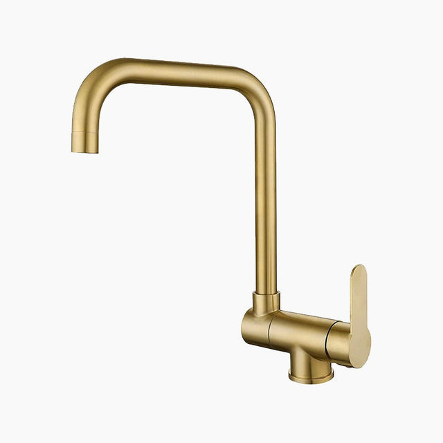 Modern Kitchen Faucet  Brushed Gold Swan Neck Design - Product showcase