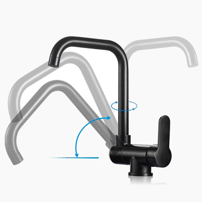 Modern Kitchen Faucet  Folding Gooseneck Design Black Finish - Product showcase