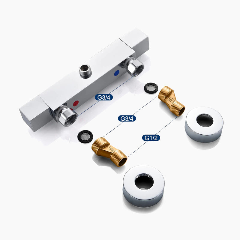 Modern Thermostatic Shower Mixer  Square Chrome Design - Detailed view