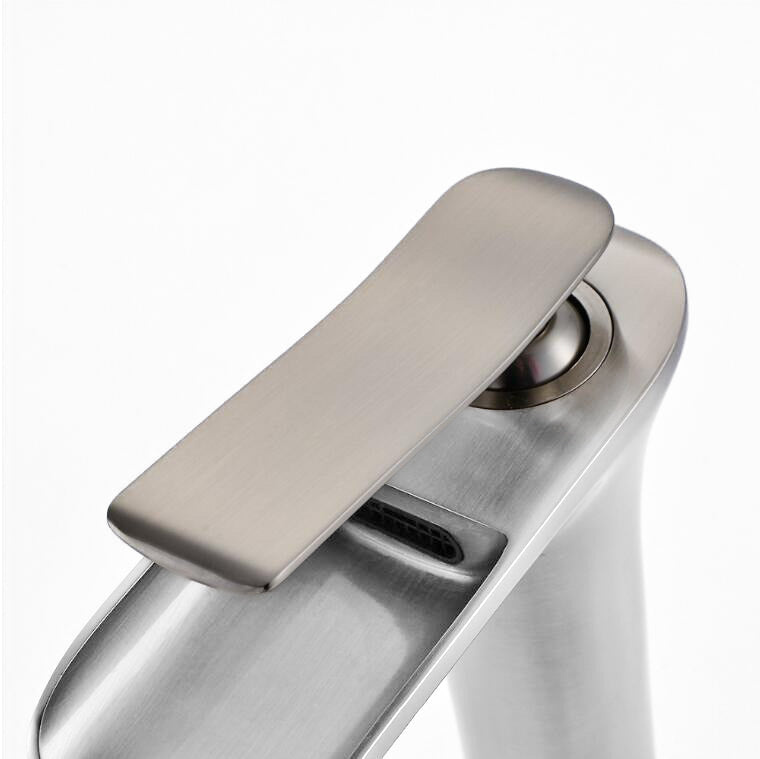 Waterfall Vessel Faucet  Brushed Steel High-Rise Design - Detailed view