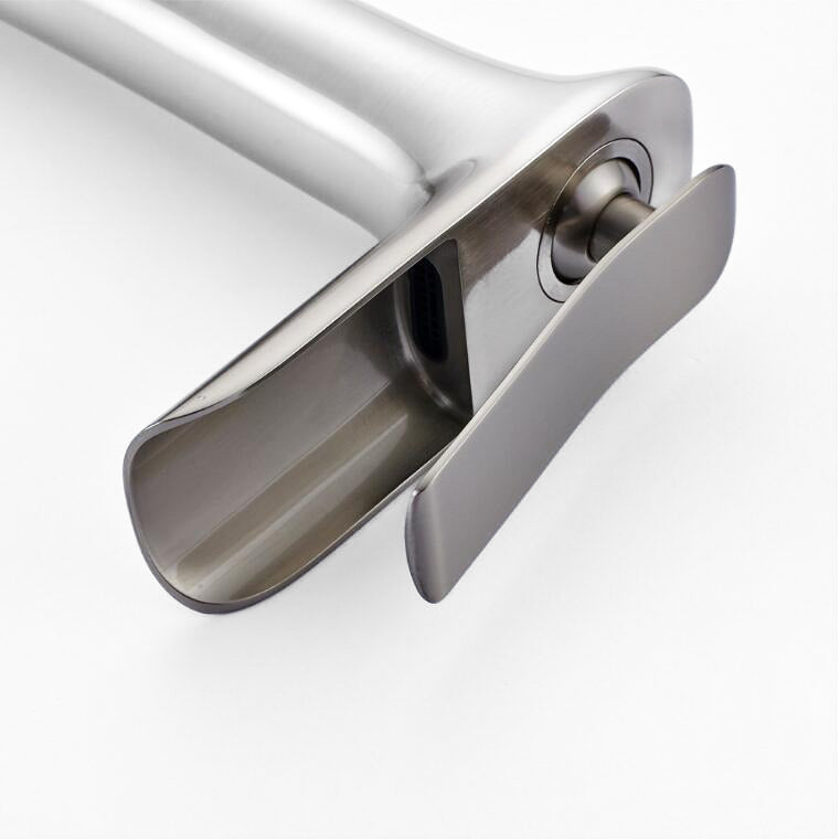 Waterfall Vessel Faucet  Brushed Steel High-Rise Design - Product detail 4