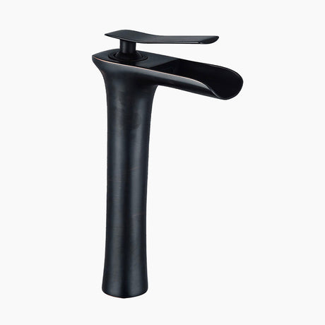 Modern Waterfall Faucet  Matte Black Brass Basin Mixer - Product showcase