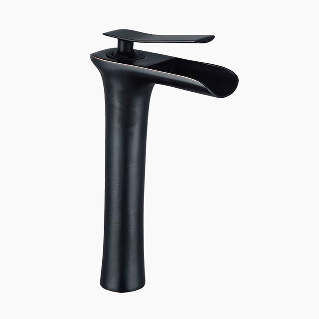 Modern Waterfall Faucet  Matte Black Brass Basin Mixer - Product showcase