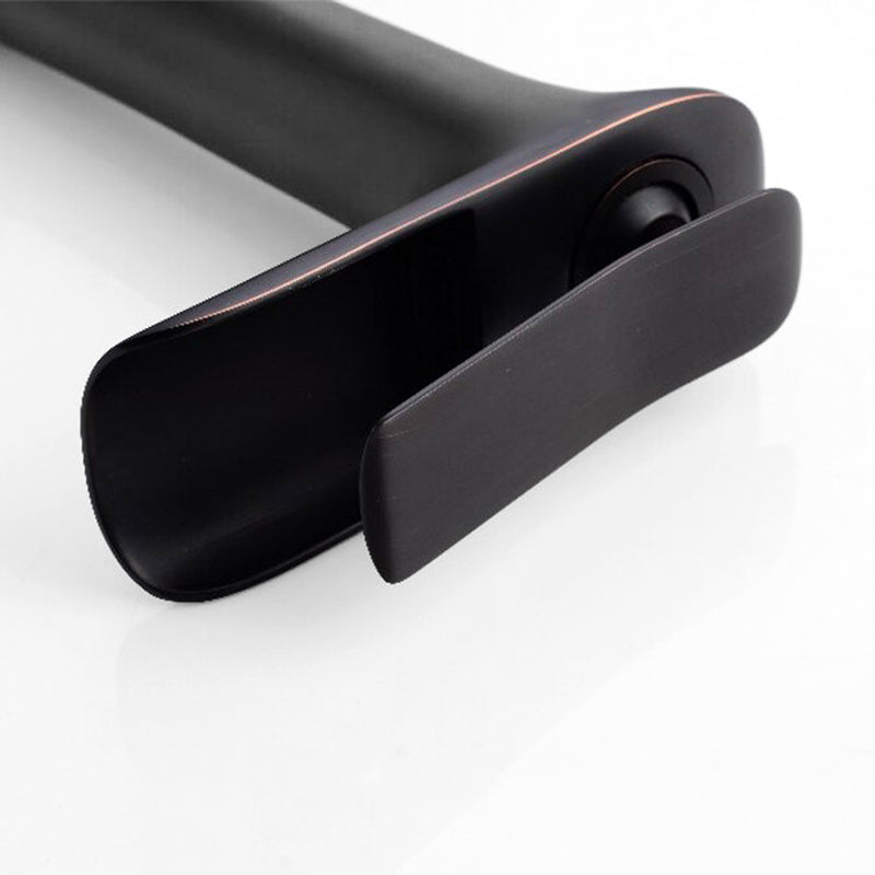 Modern Waterfall Faucet  Matte Black Brass Basin Mixer - Detailed view