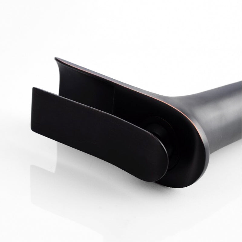Modern Waterfall Faucet  Matte Black Brass Basin Mixer - Product example