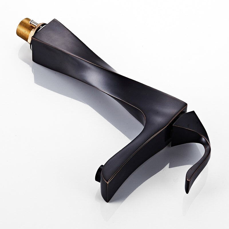 Modern Vessel Sink Faucet  Matte Black Twisted Design - Detailed view