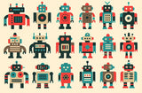 Retro robot wallpaper design file showing detailed pattern of vintage-inspired mechanical characters