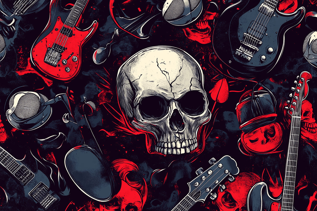 Rock music skull design file showing detailed guitar pattern and artistic elements