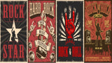 Rock music concert poster design file featuring retro typography and distressed textures in red and black