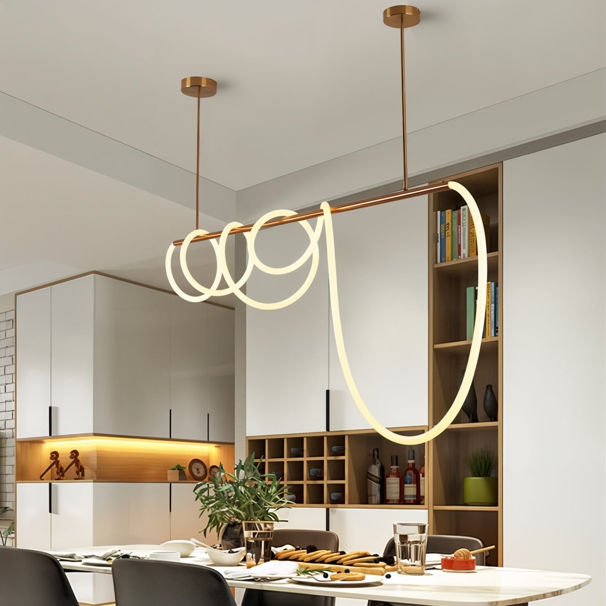 Modern LED Pendant Light  Curved Silicone Rope Design - Product example