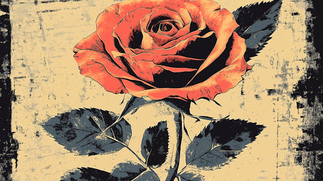 Vintage rose wallpaper design file showing detailed coral bloom pattern on beige background