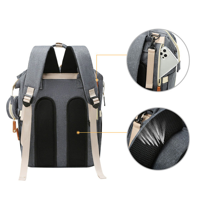 Quilted Diaper Backpack  Large Capacity With Leather Accents - Product example
