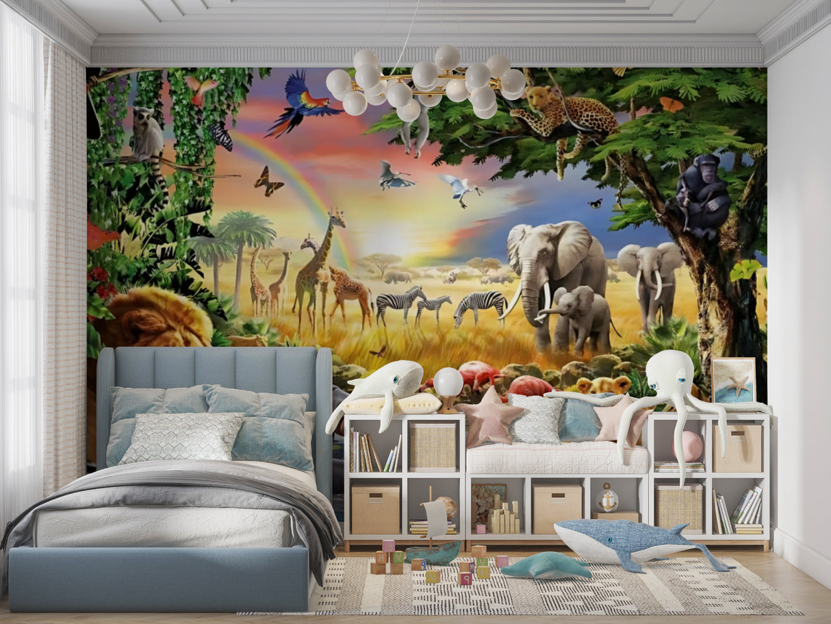 Safari Animals Wallpaper transforming a baby's nursery with gentle animal friends