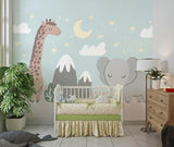Modern nursery featuring Safari Animals Wallpaper with minimal decor