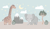 Safari Animals Wallpaper design file showing full pattern with dreamy night scene and gentle creatures