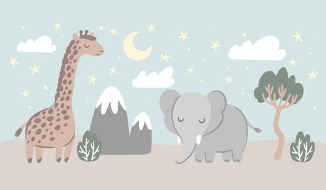 Safari Animals Wallpaper design file showing full pattern with dreamy night scene and gentle creatures