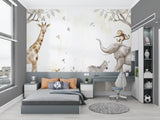 Playroom decorated with Safari Animals Wallpaper showing full wall installation