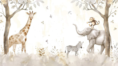Safari Animals Wallpaper design file showing full watercolor pattern with gentle wildlife scene