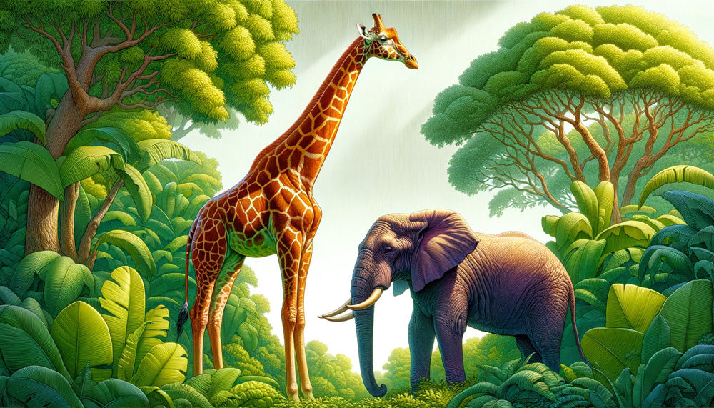 Safari Animals Wallpaper design file showing detailed giraffe and elephant artwork with lush jungle background