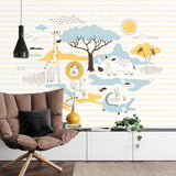 Safari Animals Mural in a bright playroom showing scale of friendly animals
