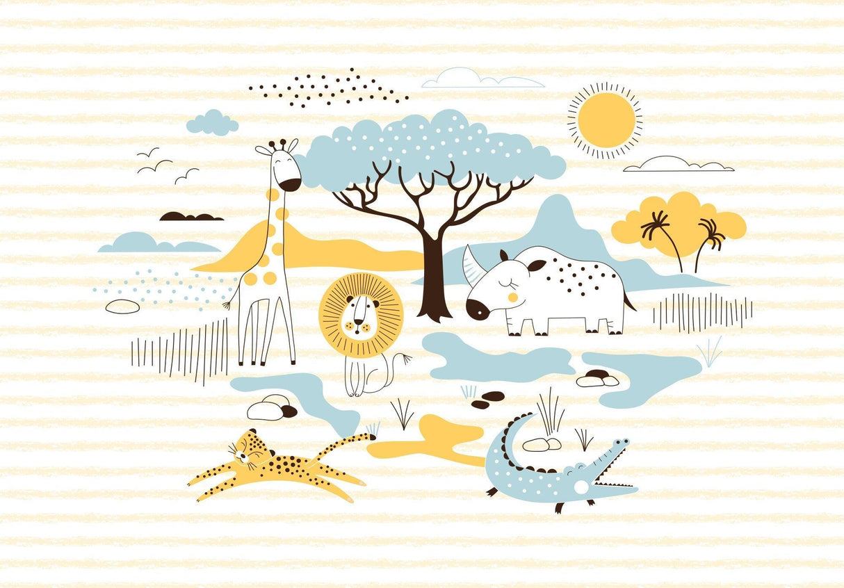Safari Animals Wallpaper design file showing full pattern with gentle yellow and blue tones