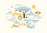 Safari Animals Wallpaper design file showing full pattern with gentle yellow and blue tones