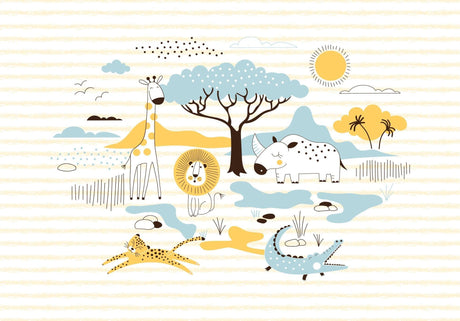 Safari Animals Wallpaper design file showing full pattern with gentle yellow and blue tones