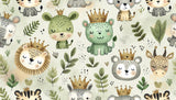 Safari Animals design file showcasing adorable crowned creatures among green foliage pattern