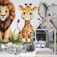 Safari Animals Wallpaper Mural creating a cozy atmosphere in a bright nursery with natural light